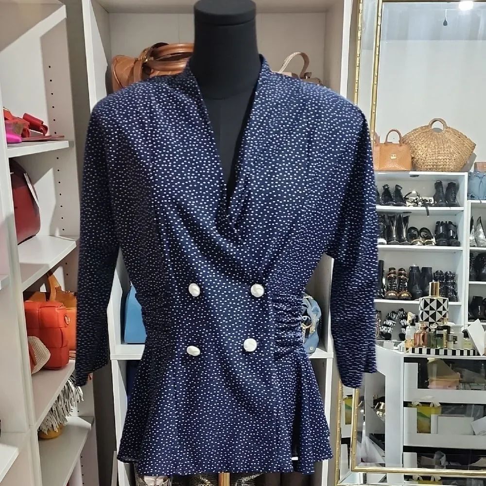 Just Be Navy Polka Dot Blazer with White Buttons